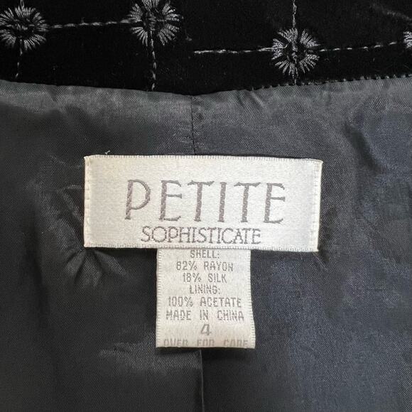 Vintage 90s Petite Sophisticate Black Velvet Quilted Blazer Jacket Womens Sz 4P - Picture 11 of 14